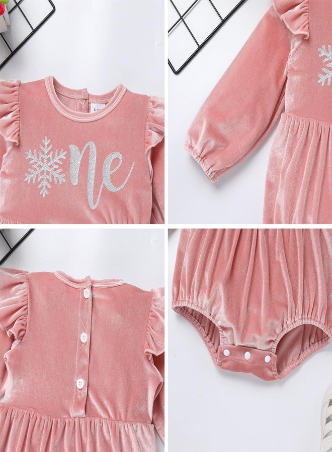 IMEKIS Winter Onederland Birthday Outfit: Snowflake First 1st Birthday Outfit Girl Baby Cake Smash Photoshoot Toddler Velvet Bubble Romper Socks Christmas Party Pink Silver One 12-18 Months - Image 4